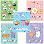 Тетрадь А5, 48 л., HATBER, скоба, клетка, обложка картон, 'Пришла еда' (микс в спайке), 068336, 48Т5лВ1