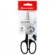 Ножницы BRAUBERG 'Standard' 160 мм, черные, классической формы, 2-х сторонняя заточка, 237095