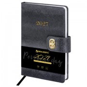 Ежедневник датированный 2027, А5, 138х213 мм, BRAUBERG 'Elegant', под кожу, застежка, черный, 118016