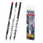 Набор карандашей чернографитных с принтом BRAUBERG 'MANGA', 12 штук, HB, с ластиком, корпус ассорти, 182037