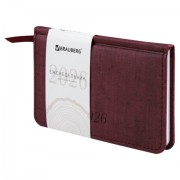 Еженедельник датированный 2026 МАЛЫЙ ФОРМАТ 95х155 мм, А6, BRAUBERG 'Wood', под кожу, бордо, 117196