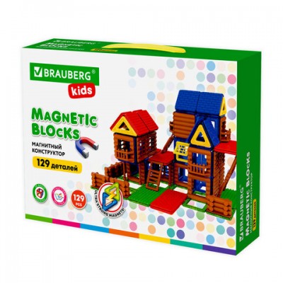 Магнитный конструктор MEGA MAGNETIC BUILD BLOCKS-129 'Построй дом', 129 деталей, BRAUBERG KIDS, 663850