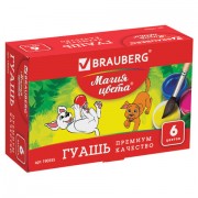 Гуашь BRAUBERG 'МАГИЯ ЦВЕТА', 6 цветов по 20 мл, без кисти, картонная упаковка, 190555