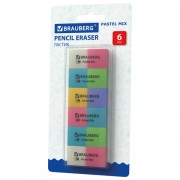Набор ластиков BRAUBERG 'Pastel Mix', 6 шт., цвета ассорти, 44*21*10мм, экологичный ПВХ, 229597