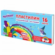 Пластилин классический ЮНЛАНДИЯ 'ЮНЫЙ ВОЛШЕБНИК', 16 цветов, 240 грамм, СО СТЕКОМ, ВЫСШЕЕ КАЧЕСТВО, 106430