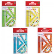 Набор чертежный ПИФАГОР (линейка 16 см, 2 треугольника, транспортир), неоновый, прозрачный, ассорти, 210851