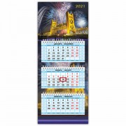 Календарь квартальный с бегунком, 2021 год, 3-х блочный, 3 гребня, 'МИНИ', 'Мосты', HATBER, 3Кв3гр5ц_23529