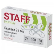 Скрепки STAFF 'EVERYDAY', 28 мм, оцинкованные, 100 шт., в картонной коробке, Россия, 224799