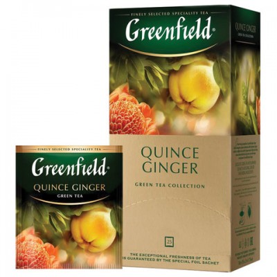 Чай GREENFIELD (Гринфилд) 'Quince Ginger', зеленый, айва-имбирь, 25 пакетиков в конвертах по 2 г, 1388-10