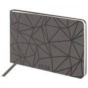 Еженедельник датированный 2026 МАЛЫЙ ФОРМАТ 105х160 мм, А6, BRAUBERG 'Imprint', тиснение, черный, 117209