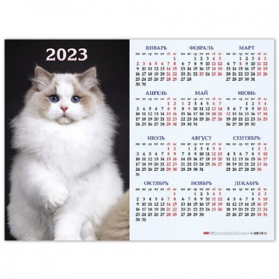 Календарь настенный листовой, 2023г, формат А2 60х45см, Знак Года, HATBER, Кл2_27110