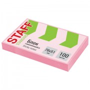 Блок самоклеящийся (стикеры) STAFF STANDARD, ПАСТЕЛЬНЫЙ 76х51 мм, розовый, 100 листов, 116584