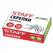 Скрепки STAFF 'Manager', 28 мм, цветные, 100 шт., в картонной коробке, 226821