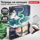 Тетрадь на кольцах А5 160х212 мм, 120 листов, картон, выборочный лак, клетка, BRAUBERG, 'Anime', 404733