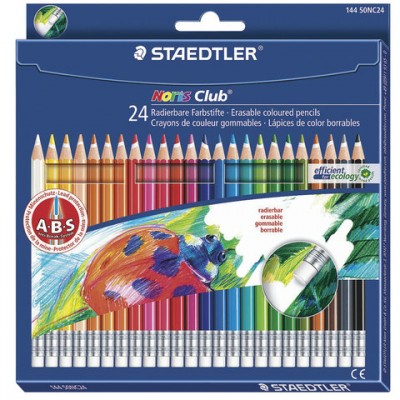 Карандаши цветные с резинкой STAEDTLER (Германия) 'Noris club', 24 цвета, заточенные, подвес, 144 50NC2412