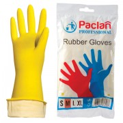 Перчатки хозяйственные латексные, х/б напыление, размер M (средний), желтые, PACLAN 'Professional'