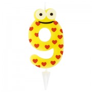 Свеча-цифра для торта '9' 'С глазками', 6 см, ЗОЛОТАЯ СКАЗКА, с держателем, в блистере, 591412