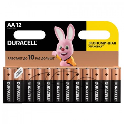 Батарейки КОМПЛЕКТ 12 шт., DURACELL Basic, AA (LR06, 15А), алкалиновые, пальчиковые, блистер