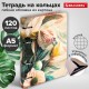 Тетрадь на кольцах А5 160х212 мм, 120 листов, картон, фольга, клетка, BRAUBERG, 'Delicate flowers', 404737