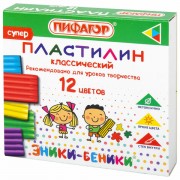 Пластилин классический ПИФАГОР 'ЭНИКИ-БЕНИКИ СУПЕР', 12 цветов, 120 г, стек, 106505