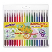 Фломастеры ЮНЛАНДИЯ 18 цветов, 'ЗООПАРК', трехгранные, вентилируемый колпачок, 151426