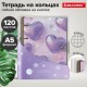 Тетрадь на кольцах А5, 175х215 мм, 120 л., гибкий пластик, клапан, BRAUBERG, 'Сердечки', 405227
