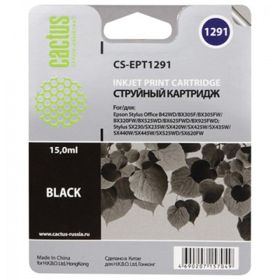 Картридж струйный CACTUS (CS-EPT1291) для EPSON Stylus B42WD/BX305W/BX625WD, черный