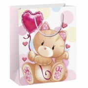 Пакет подарочный 26,5x12,7x33см ЗОЛОТАЯ СКАЗКА 'Lovely Kitty', глиттер, белый с розовым, 608242