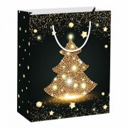 Пакет подарочный новогодний 26,5x12,7x33 см ЗОЛОТАЯ СКАЗКА 'Midnight Christmas Tree', глиттер, 608230