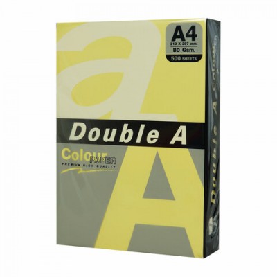 Бумага цветная DOUBLE A, А4, 80г/м2, 500 л, пастель, желтая, ш/к 29030