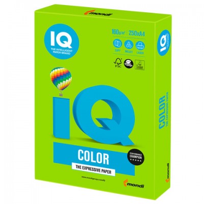 Бумага цветная IQ color, А4, 160 г/м2, 250 л., интенсив зеленая, MA42