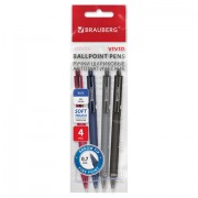 Ручки шариковые автоматические BRAUBERG 'VIVID', СИНИЕ, НАБОР 4 ШТУКИ, soft-touch, пишущий узел 0,7 мм, линия письма 0,35 мм, 144409