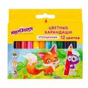 Карандаши цветные утолщенные ЮНЛАНДИЯ 'МАЛЫШИ-КАРАНДАШИ', 12 цветов, укороченные, шестигранные, грифель 5 мм, натуральное дерево, 181376