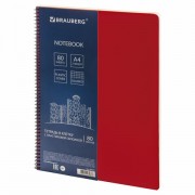 Тетрадь А4, 80 листов, BRAUBERG 'Metropolis', спираль пластиковая, клетка, обложка пластик, КРАСНЫЙ, 403391