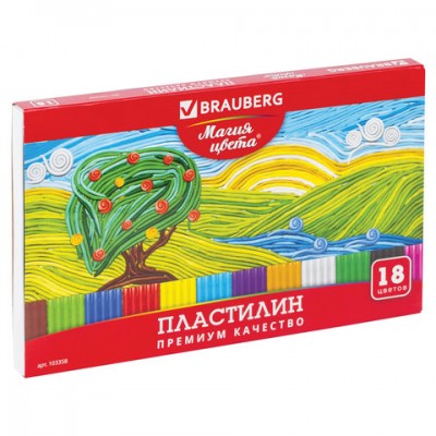 Пластилин классический BRAUBERG, 18 цветов, 360 г, со стеком, высшее качество, картонная упаковка, 103358