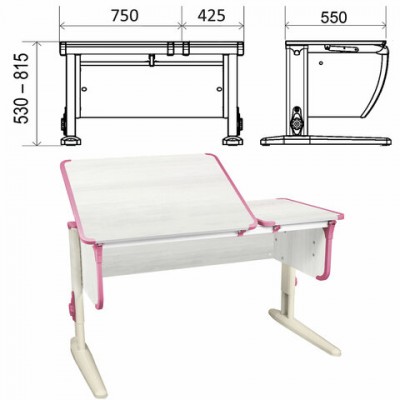 Стол-парта регулируемый 'ДЭМИ' СУТ.42, 1200х550х530-815 мм, бежевый каркас, пластик розовый, рамух белый (КОМПЛЕКТ)