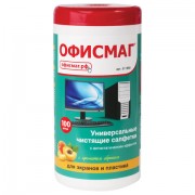 Салфетки для экранов всех типов и пластика ОФИСМАГ с ароматом 'АБРИКОС', туба 100 шт., влажные, 511690