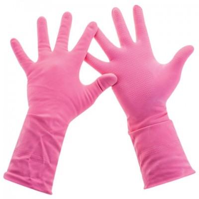 Перчатки хозяйственные латексные, хлопчатобумажное напыление, разм L (средний), розовые, PACLAN 'Practi Comfort', 407272