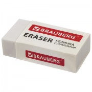 Ластик BRAUBERG 'Simple', 38х20х10 мм, белый, прямоугольный, картонный держатель, 228073