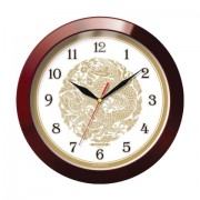 Часы настенные TROYKA 11131190, круг, бежевые с рисунком 'Золотой дракон', коричневая рамка, 29х29х3,5 см