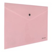 Папка-конверт с кнопкой BRAUBERG 'Pastel', А4, до 100 листов, непрозрачная, персиковая, 0,18 мм, 270476