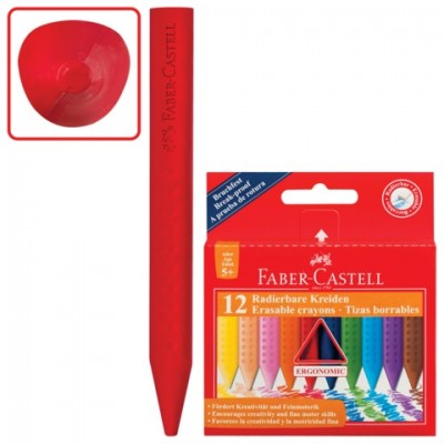 Мелки пластиковые FABER-CASTELL 'Grip', 12 цветов, трехгранные, картонная упаковка, подвес, 122520