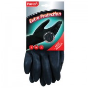 Перчатки хозяйственные неопреновые, хлопчатобумажное напыление, размер M (средний), черные, PACLAN 'Extra Protection', 407740