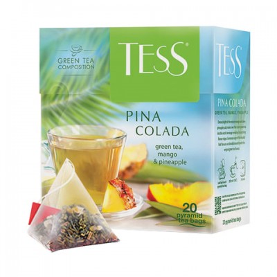 Чай TESS (Тесс) 'Pina Colada', зеленый с ароматом тропических фруктов, 20 пирамидок по 1,8 г, 0787-12
