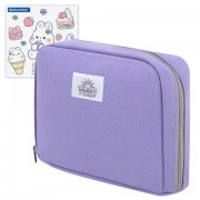 Пенал-органайзер BRAUBERG, 1 отделение, С НАКЛЕЙКАМИ, молния вокруг, канвас, 22x15х6 см, фиолетовый, 273594