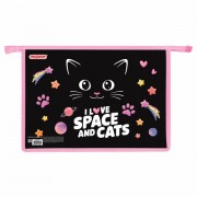 Папка для тетрадей ПИФАГОР А4, 1 отделение, картон/пластик, на молнии, 'Dark kitten', 273339