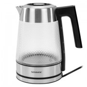 Чайник электрический с терморегулятором SONNEN KT-1809D, 1,8 л, 2200 Вт, 5 цветов подсветки, 5 температур, стекло текстура ромб, 455141