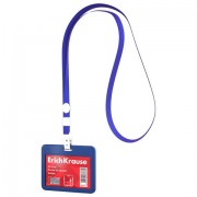 Бейдж горизонтальный ERICH KRAUSE (85х54 мм), корпус синий, цвет ленты синий, 63737