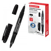 Маркер перманентный двусторонний BRAUBERG 'Double', ЧЕРНЫЙ, наконечники 0,8/3 мм, 151635