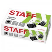 Зажимы для бумаг STAFF 'EVERYDAY', КОМПЛЕКТ 12 шт., 19 мм, на 60 листов, черные, картонная коробка, 224606